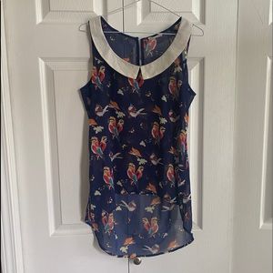 Navy Blouse with Birds